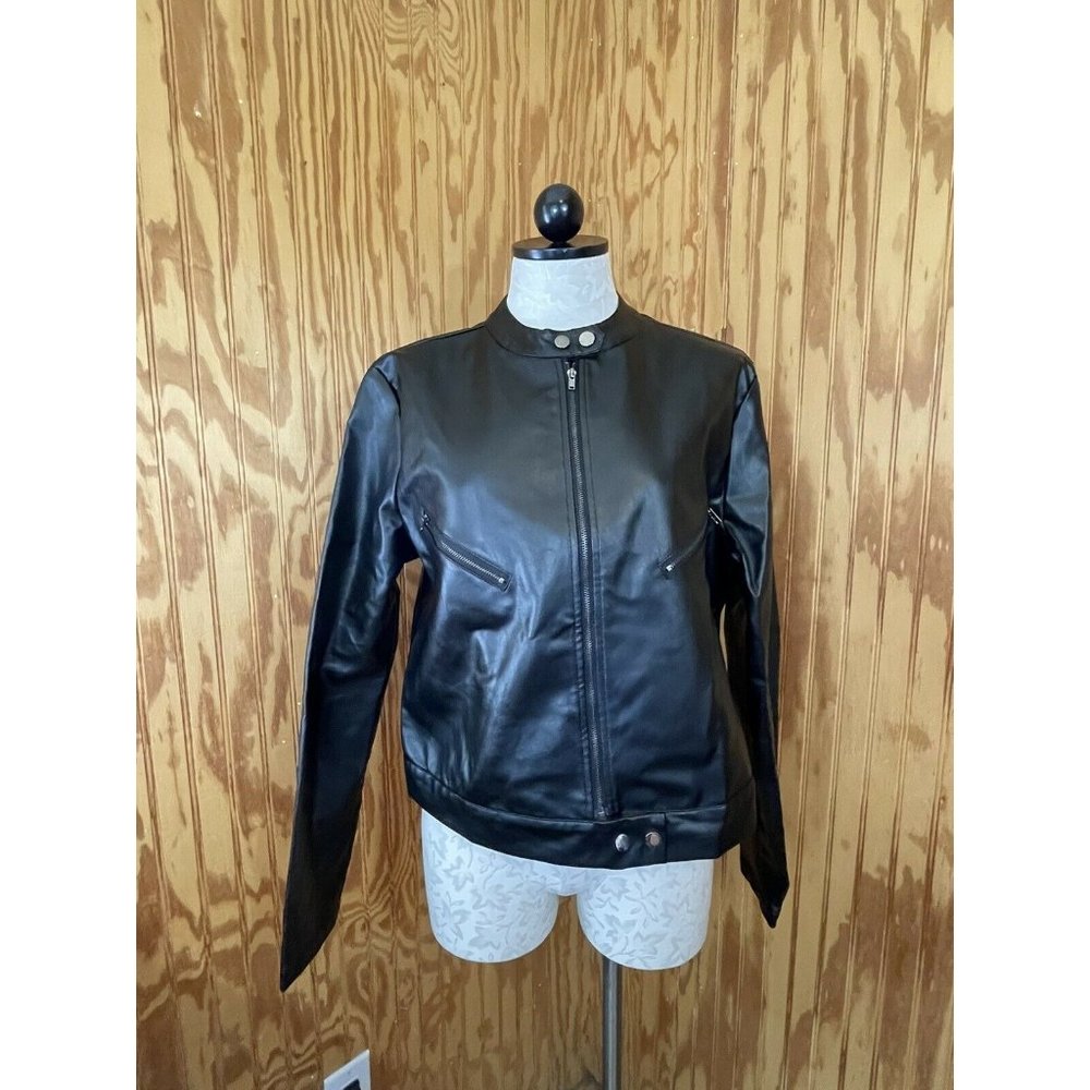 NWOT Shein Black Faux Leather Biker Bomber XL
